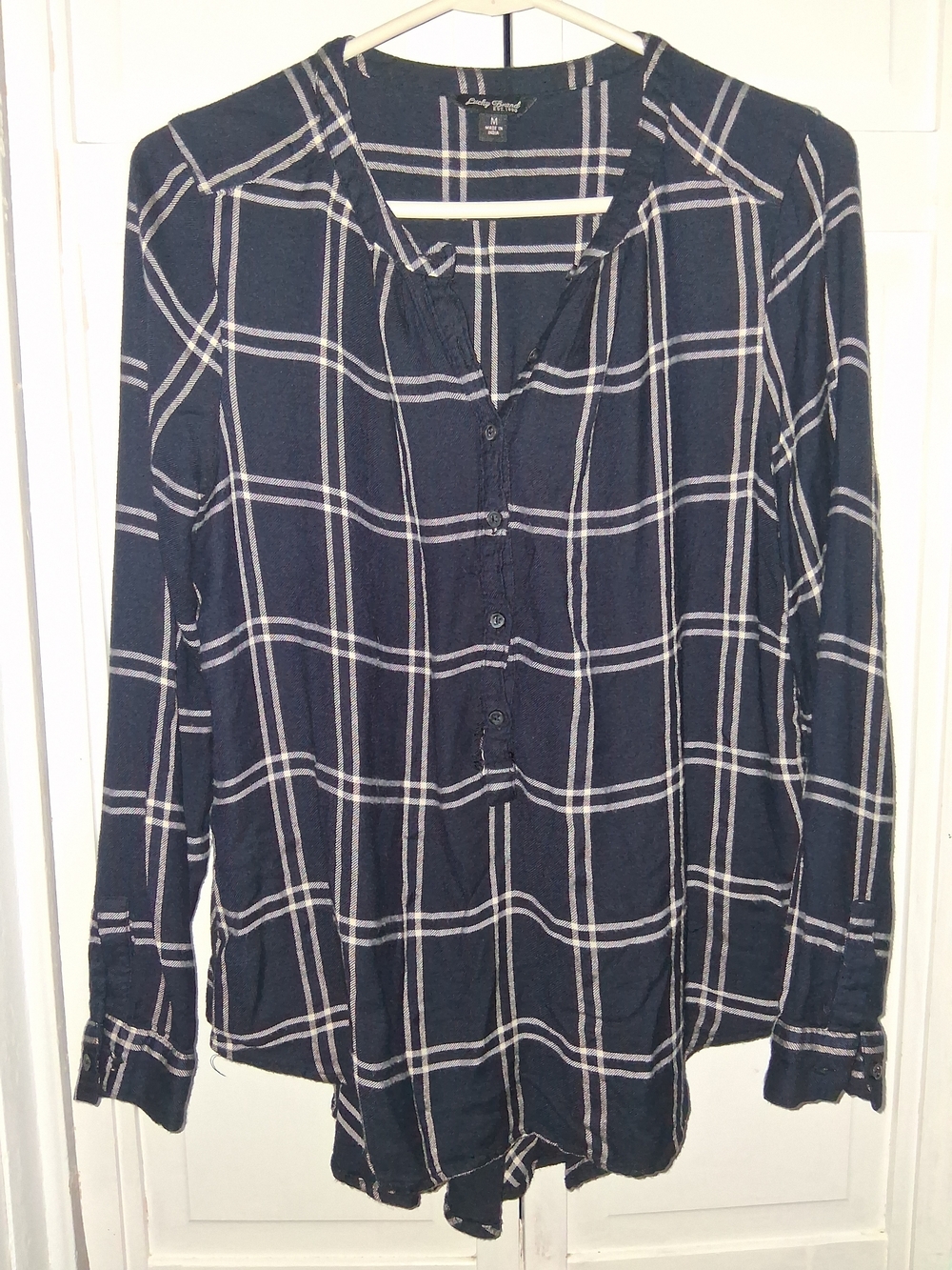 Lucky Brand Navy Plaid Button-Front Tunic Top